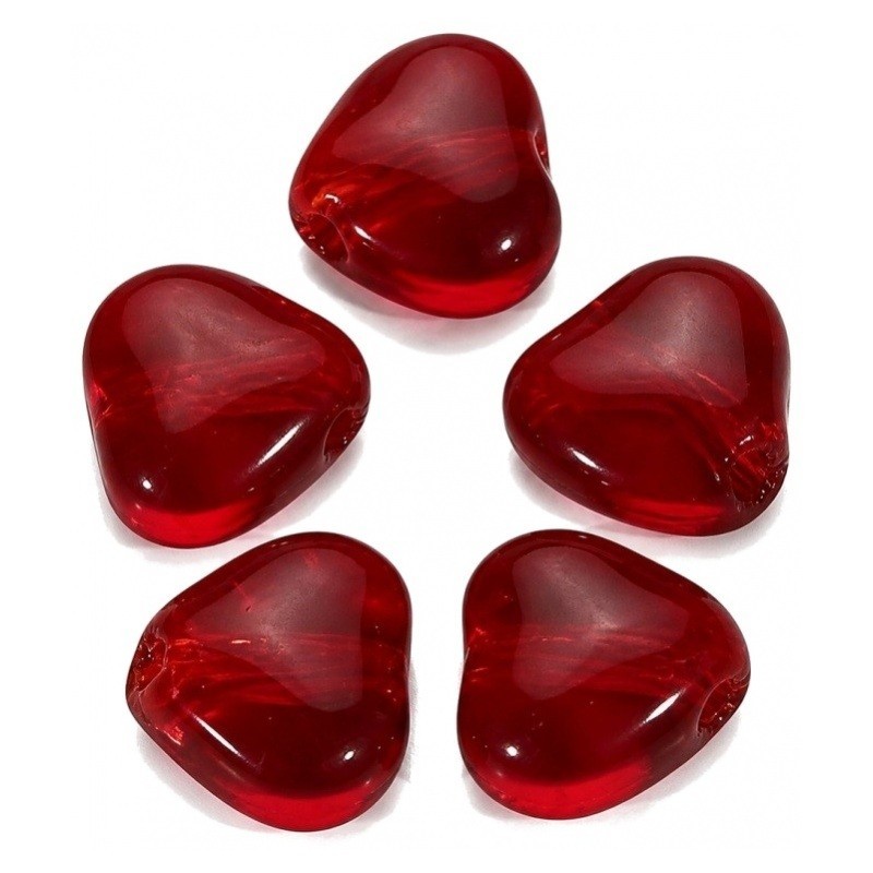 20 Perles en Verre Coeur Rouge 6mm