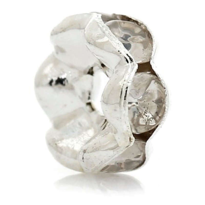 100 Perles Intercalaires en Métal Argenté avec Strass 6mm