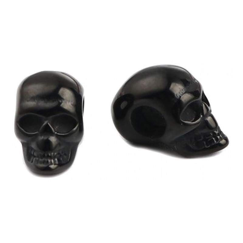 Perle Crâne Tête de Mort Noir Gothique en Acier Inoxydable 16x9mm