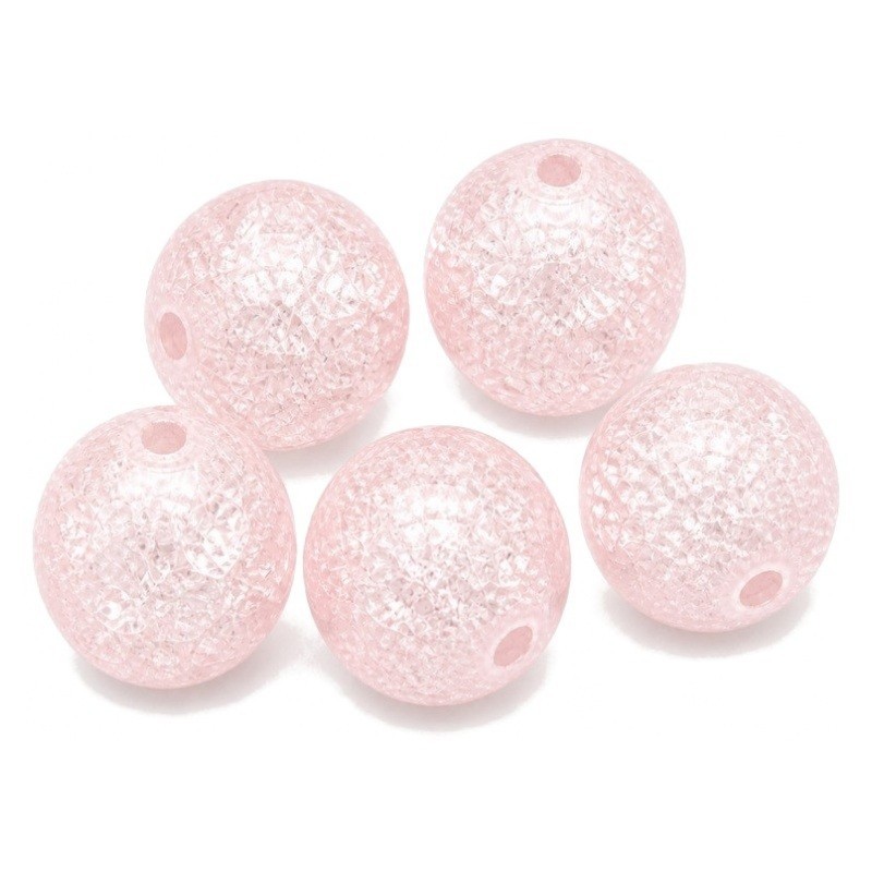 5 Perles en Verre Craquelé Rose 8mm