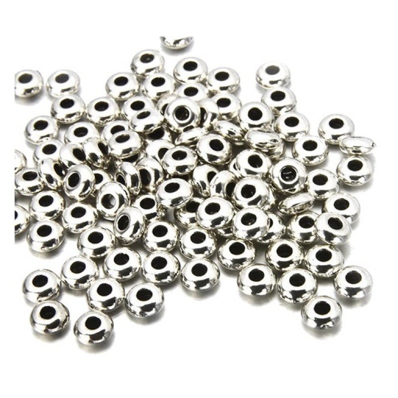 20 Perles Intercalaires Rondes Plates en Métal Argenté 5x2mm