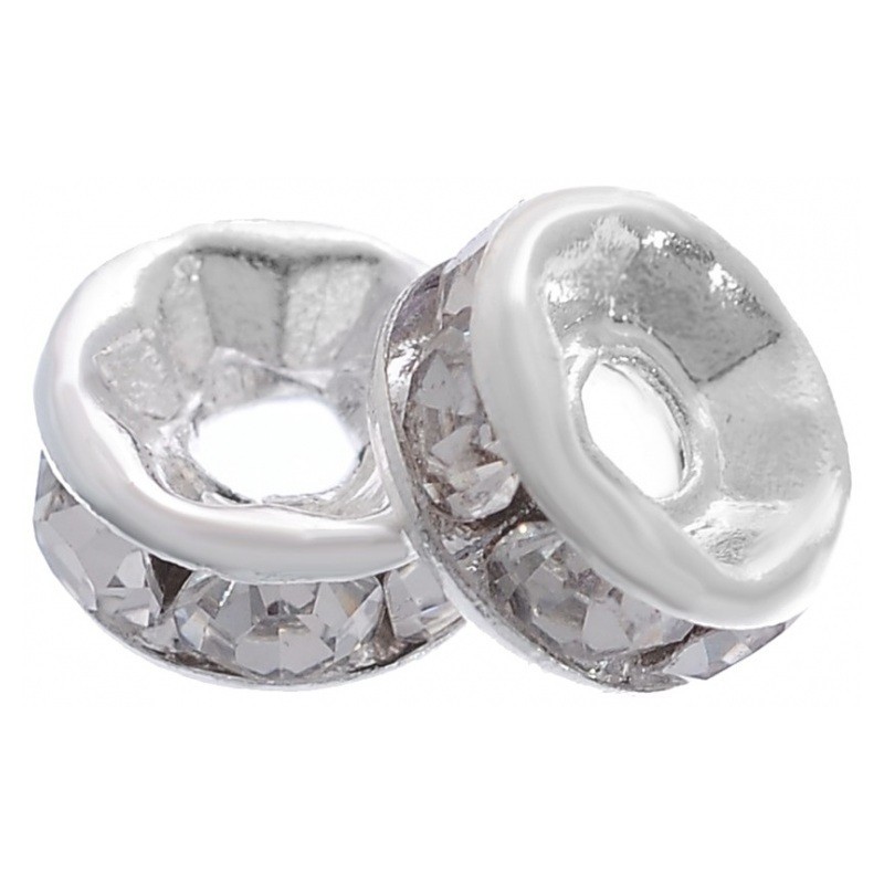 100 Perles Intercalaires en Métal Argenté avec Strass 6mm