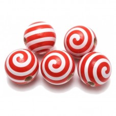 5 Perles en Bois Rondes Thème de Noël 15mm pour la Création de Bijoux Fantaisie - DIY