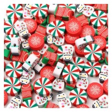 50 Perles Thème de Noël Mixte en Pâte Polymère Fimo 10mm pour la Création de Bijoux Fantaisie - DIY