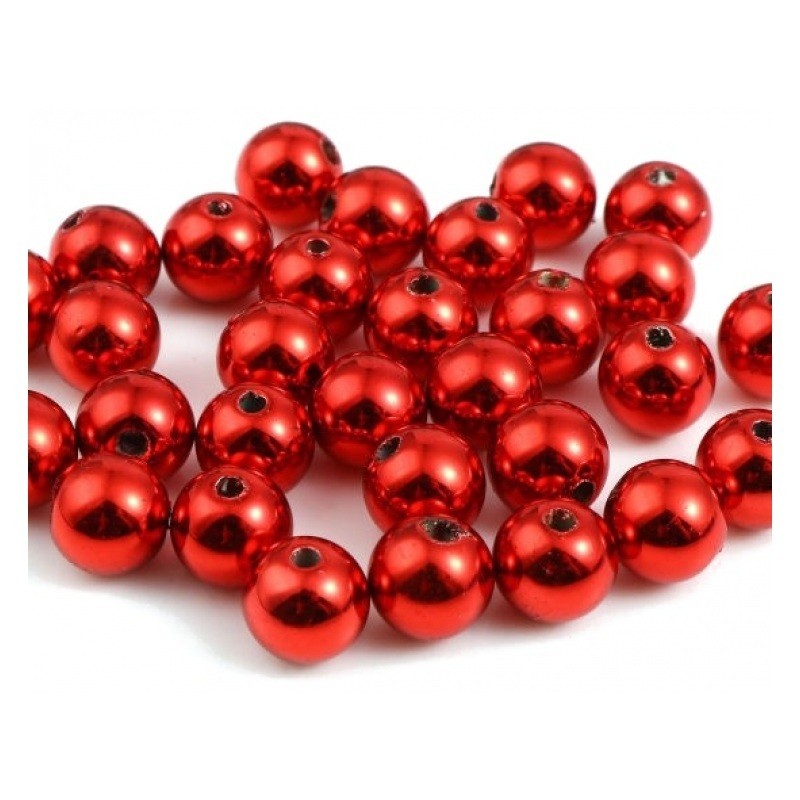 20 Perles Noël Rondes Rouges Brillantes en Acrylique 8mm