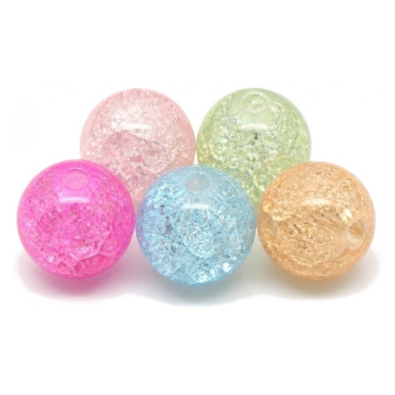 10 Perles en Verre Craquelé Multicolore 6mm
