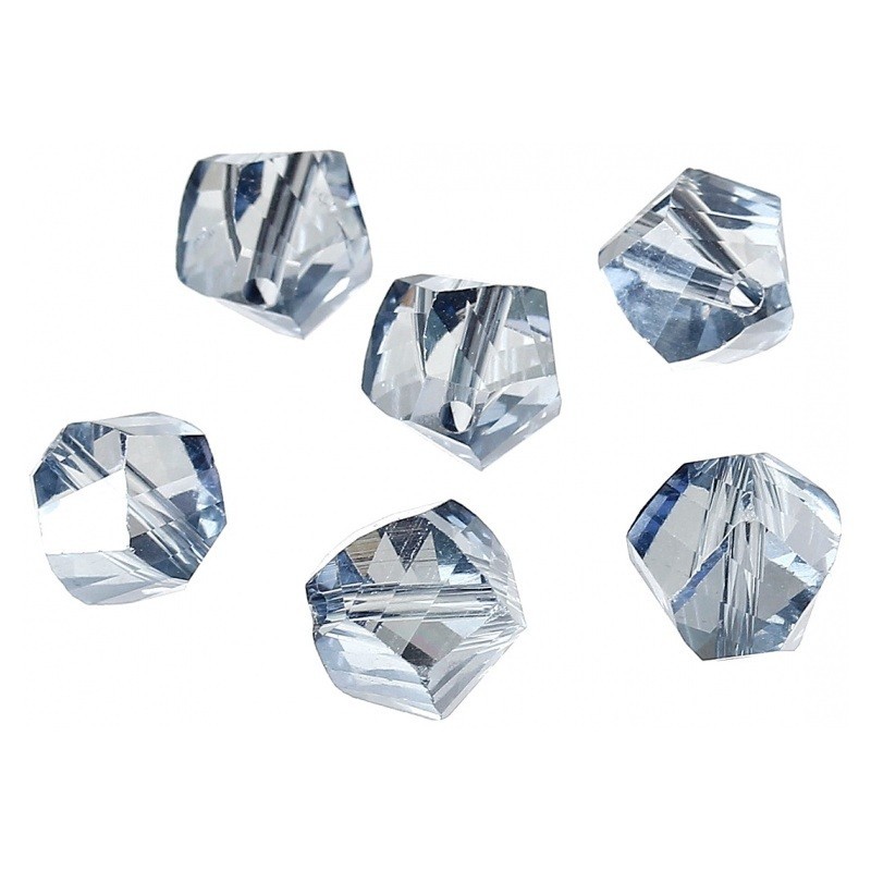 10 Perles en Verre à Facettes Bleu Gris 10x9mm