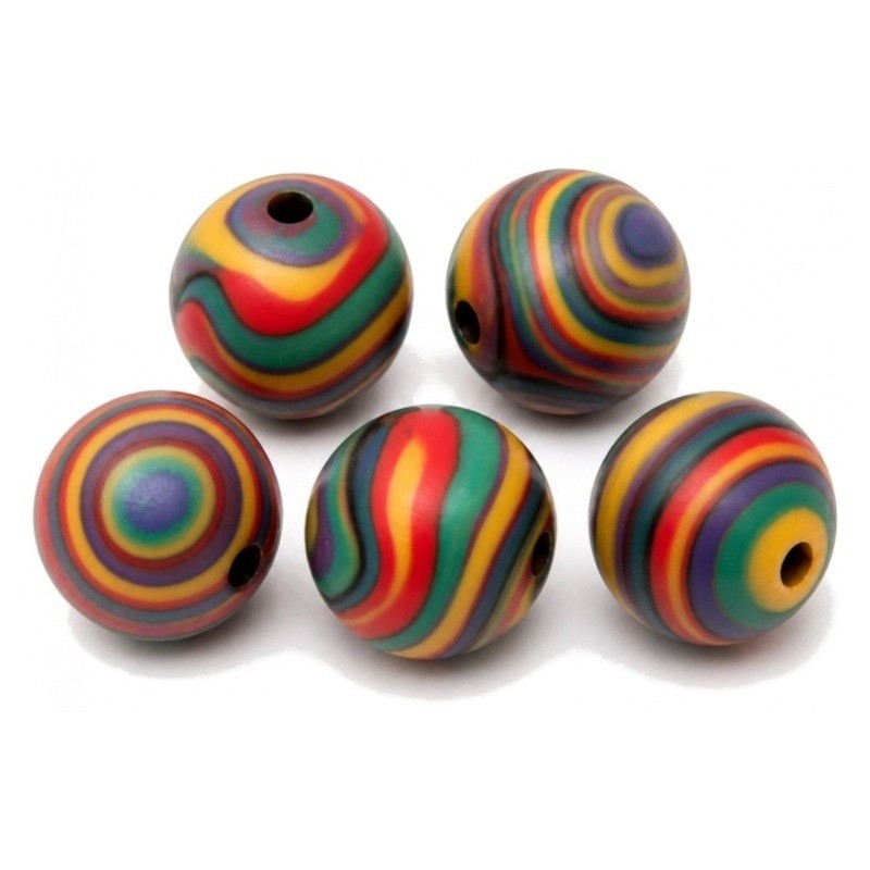 5 Perles en Résine Multicolores Artistiques 8mm