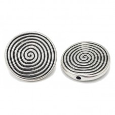 4 Perles en Métal Rondes Plates Spirale Argentées 18mm pour la Création de Bijoux Fantaisie - DIY