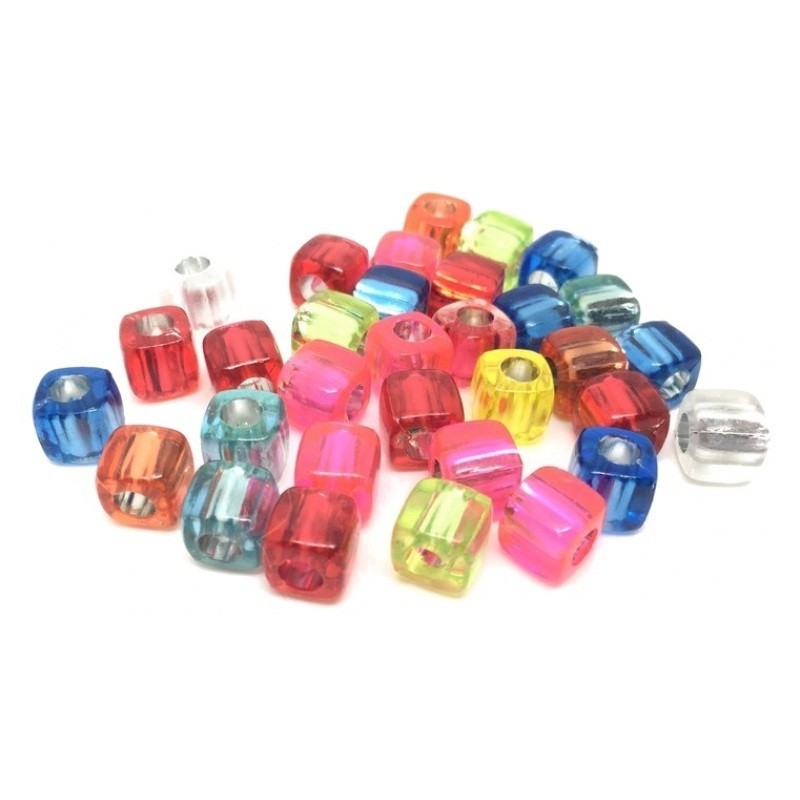 15 Perles Cube en Acrylique Multicolore 8mm