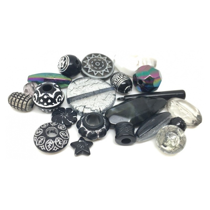 20 Perles Mixtes en Acrylique Noir 5-28mm