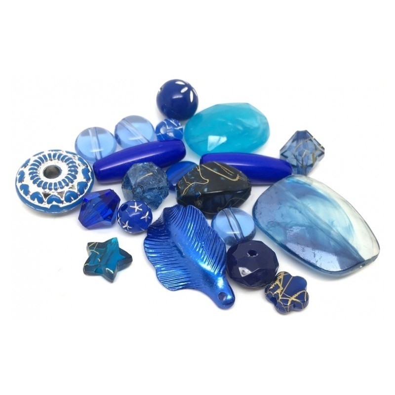 20 Perles Mixtes en Acrylique Bleu 5-28mm