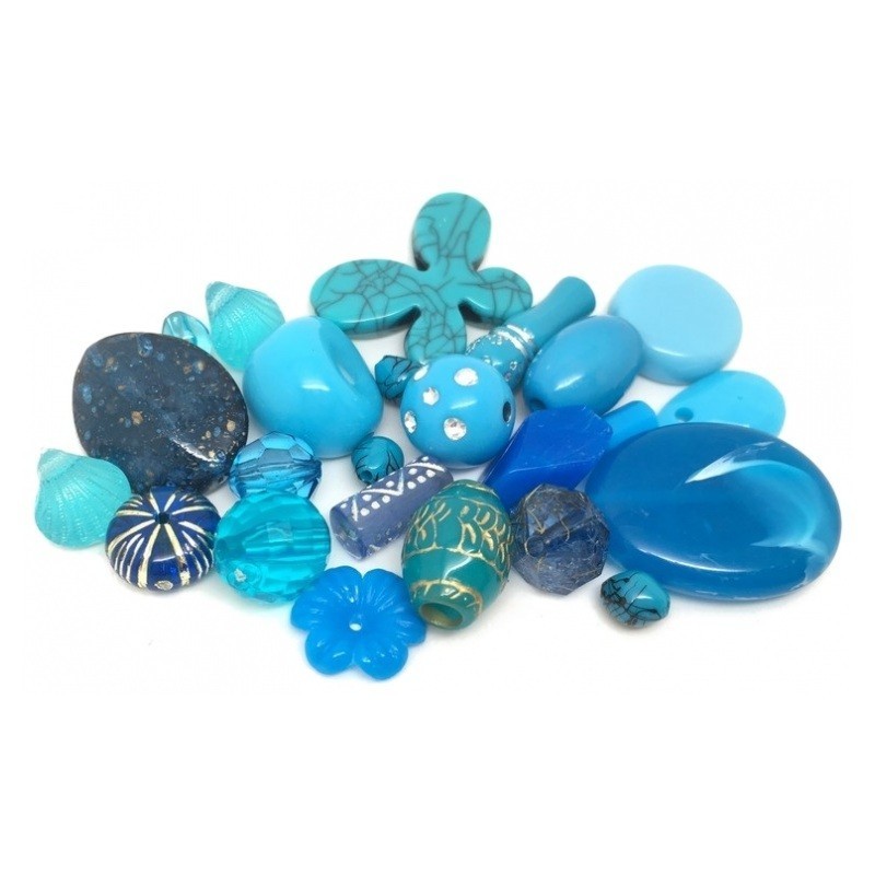 20 Perles Mixtes en Acrylique Turquoise 5-28mm