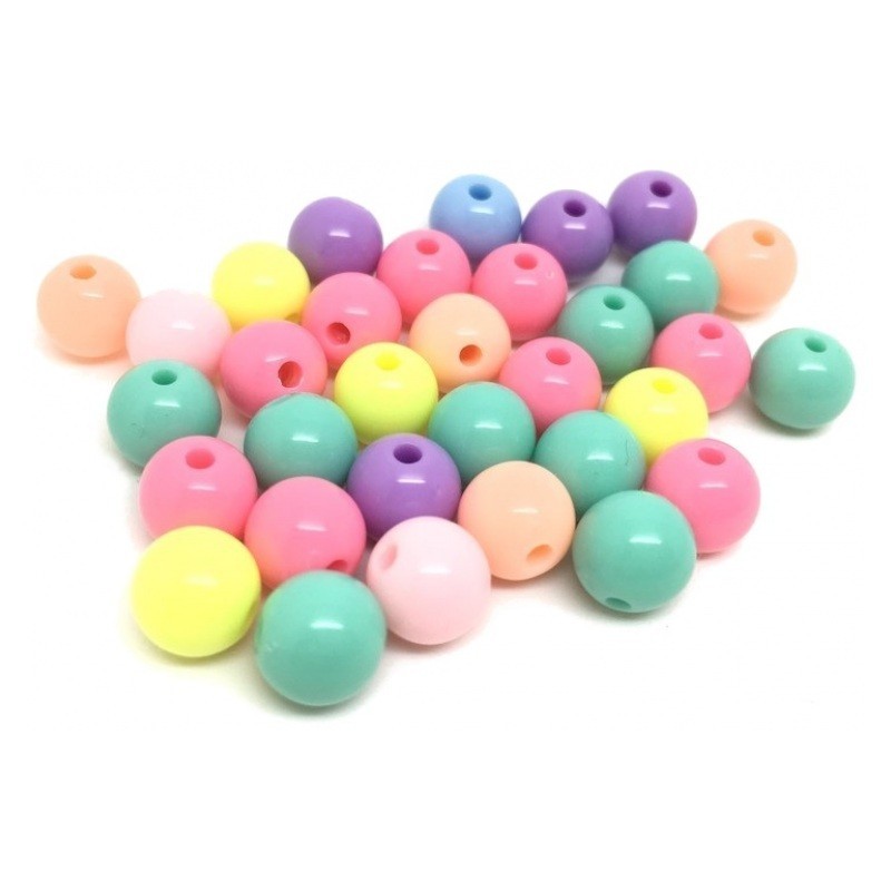 100 Perles Rondes Multicolores en Acrylique 8mm