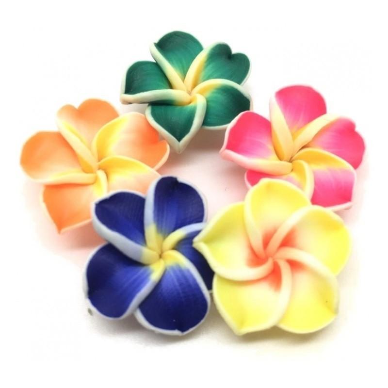 4 Perles Fleurs Frangipanier en Pâte Polymère Fimo 20mm