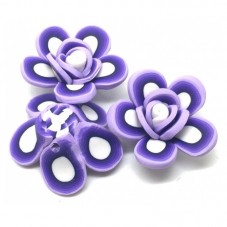 4 Perles Fleurs Violettes en Pâte Polymère Fimo 26mm pour la Création de Bijoux Fantaisie - DIY