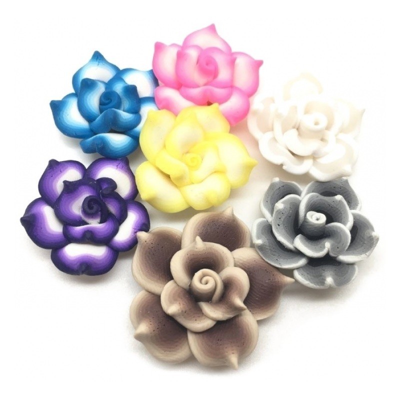 4 Perles Roses Multicolores en Pâte Polymère Fimo 20mm