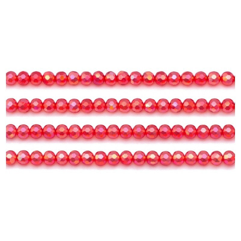 145 Perles à Facettes Rouge en Verre 4mm