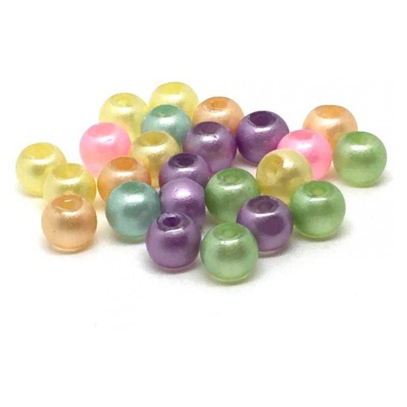 100 Perles Multicolores en Verre Nacré 6mm