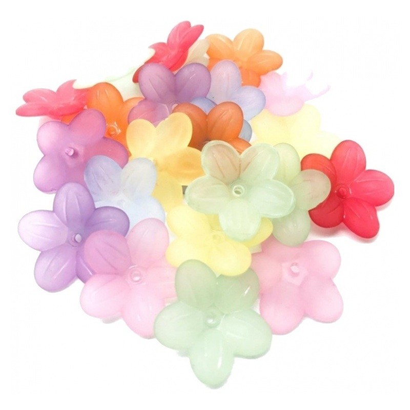 10 Perles Coupelles Fleurs en Acrylique Multicolore 20mm