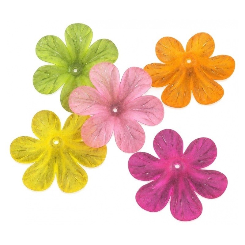 5 Perles Coupelles Fleurs en Acrylique Multicolore 33mm