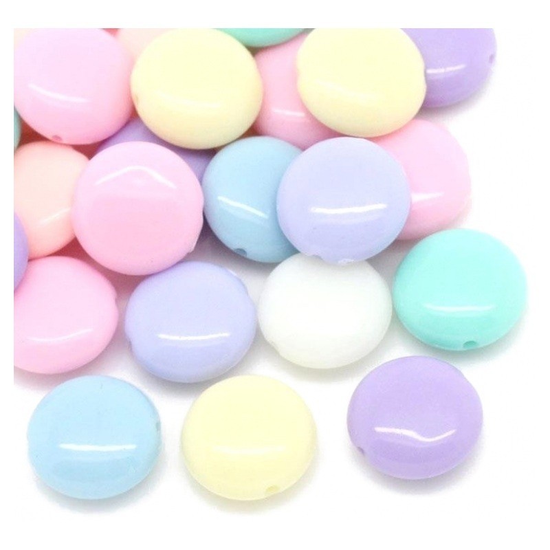 25 Perles Pastille Bonbon Pastel en Acrylique 12mm
