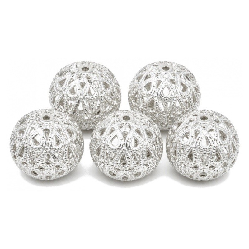 10 Perles Creuses Ajourées Filigrane Argentées 6mm