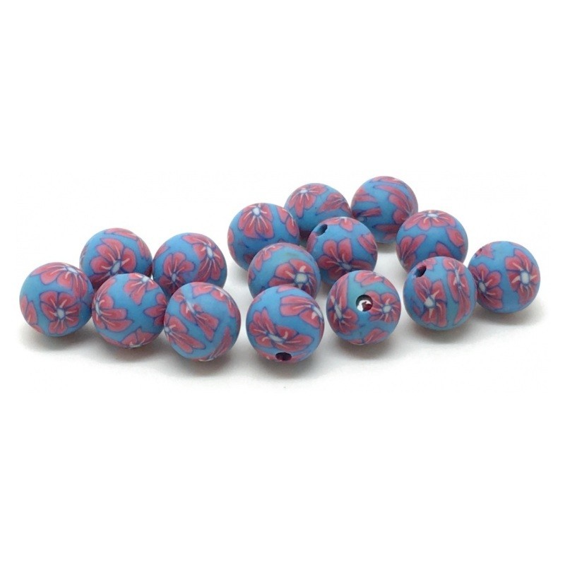 15 Perles Bleues en Pâte Polymère Fimo 8mm