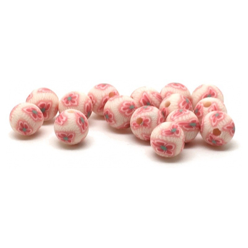 15 Perles Roses en Pâte Polymère Fimo 8mm