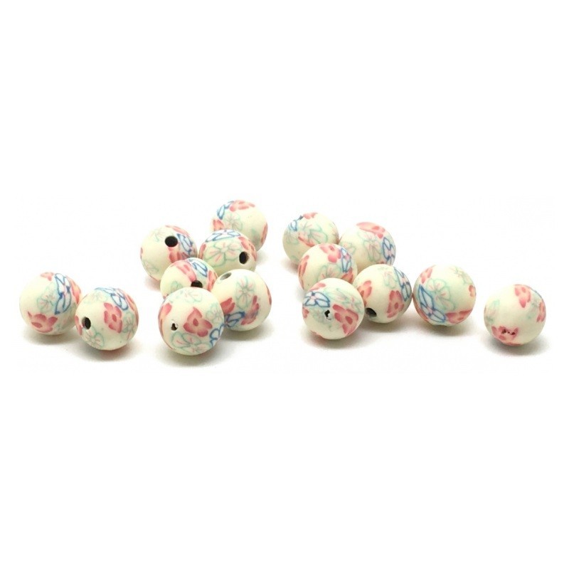 15 Perles Blanc Cassé en Pâte Polymère Fimo