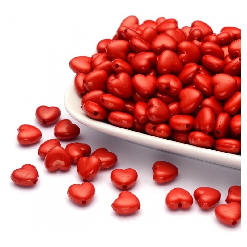 10 Perles Coeur Rouge en Acrylique 11x10mm