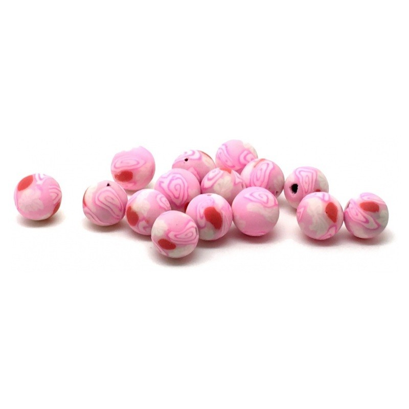 15 Perles Roses en Pâte Polymère Fimo 8mm