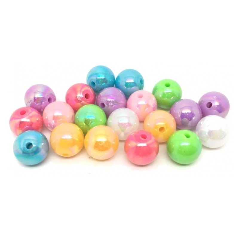 20 Perles Multicolores Rondes Brillantes en Acrylique 12mm
