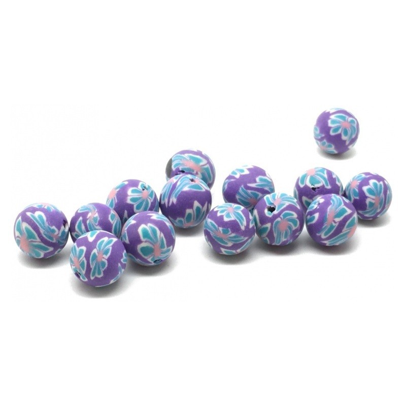 15 Perles Violettes en Pâte Polymère Fimo 8mm
