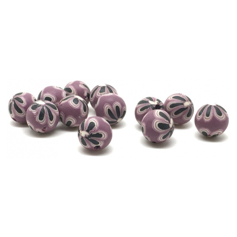 15 Perles Prune en Pâte Polymère Fimo 8mm