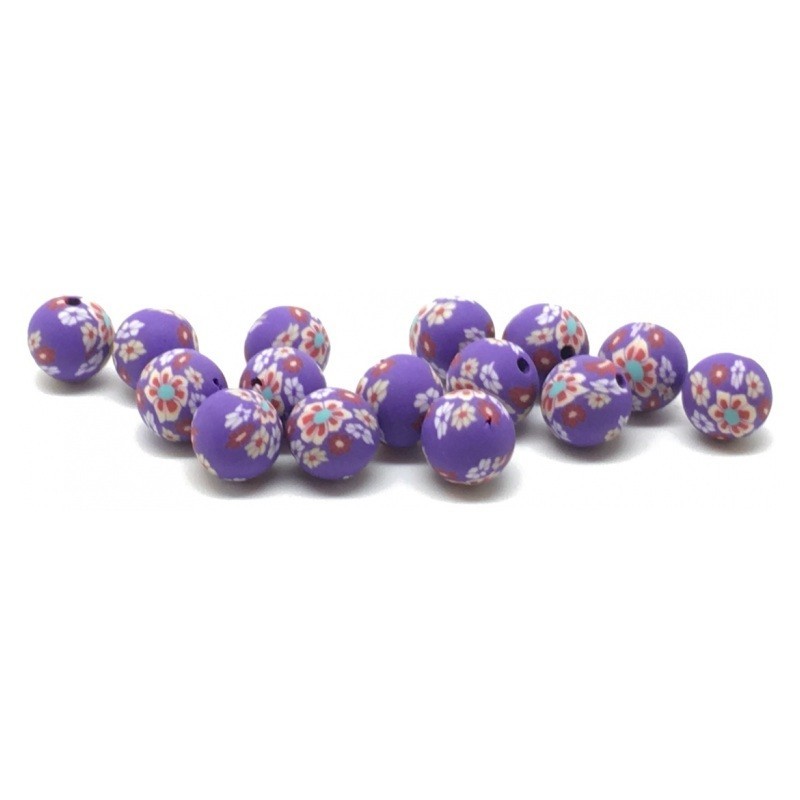 15 Perles Violettes en Pâte Polymère Fimo 8mm