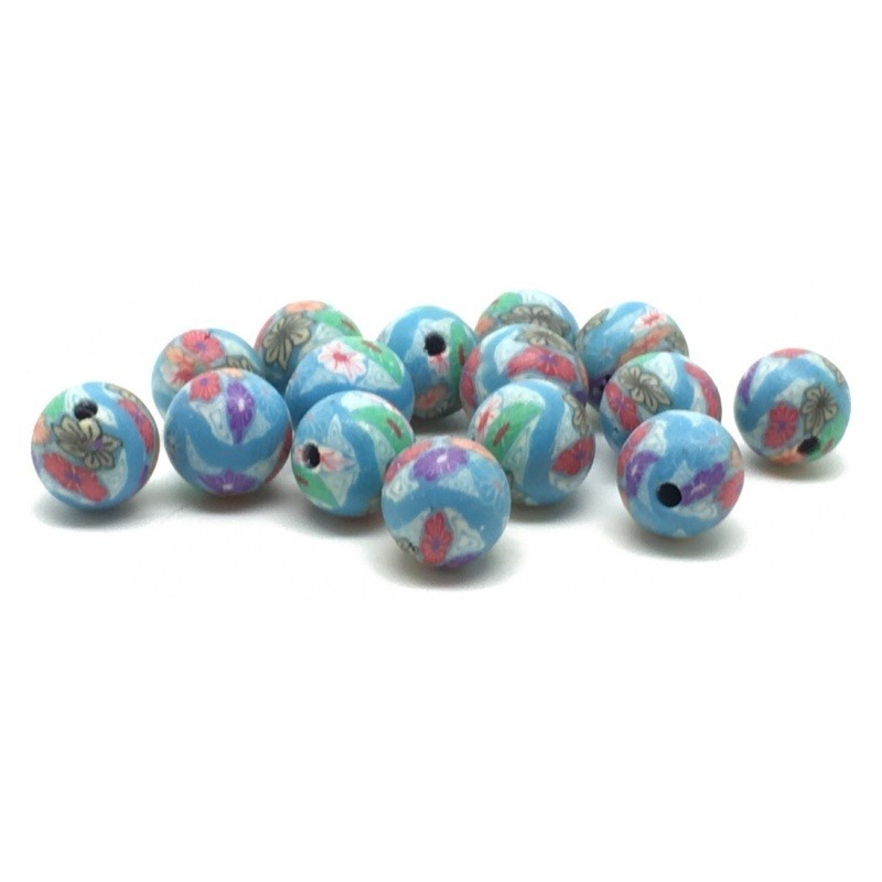 15 Perles Bleues en Pâte Polymère Fimo 8mm