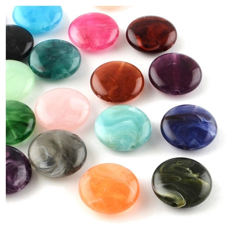 5 Perles Palets Rondes Plates en Acrylique Multicolore 22mm