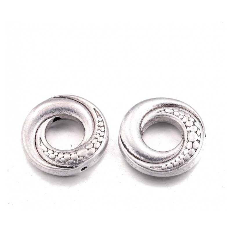 4 Perles en Métal Rondes Plates Argentées 15mm