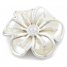 Grande Perle Fleur Blanche en Acrylique Liseret Argenté pour la Création de Bijoux Fantaisie - DIY