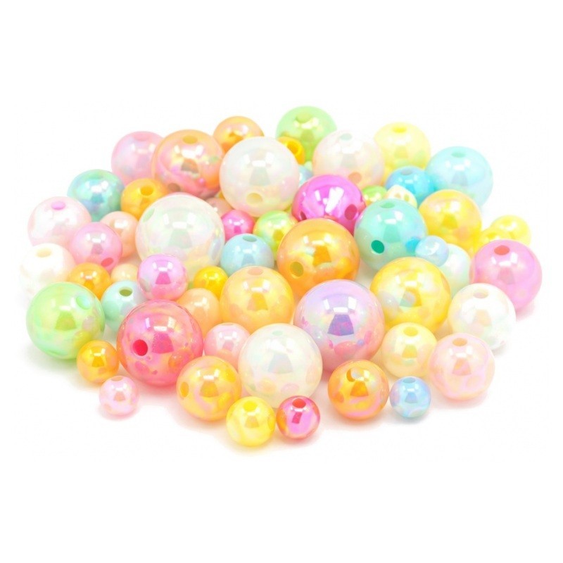 50 Perles en Acrylique Multicolores Brillantes Mixte 4 -10mm