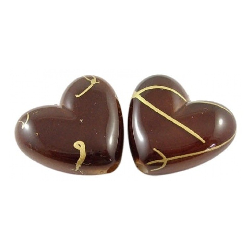 10 Perles Coeur Chocolat Or en Acrylique 14mm