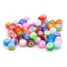 50 Perles en Acrylique Rayées Multicolores 6mm pour la Création de Bijoux Fantaisie - DIY