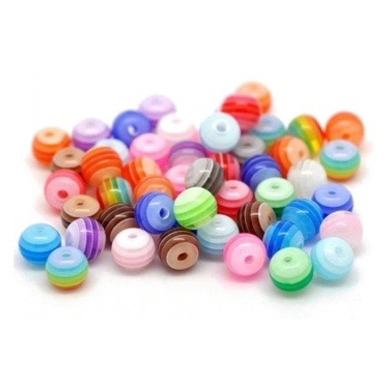 50 Perles en Acrylique Rayées Multicolores 6mm