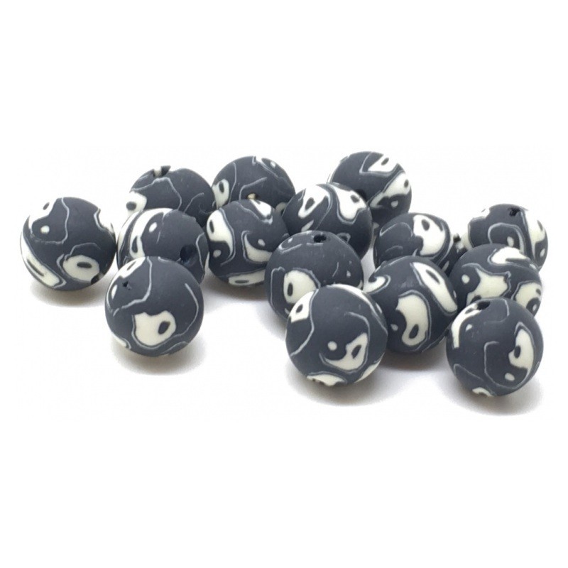 15 Perles Yin Yang Noir et Blanc en Pâte Polymère Fimo 8mm