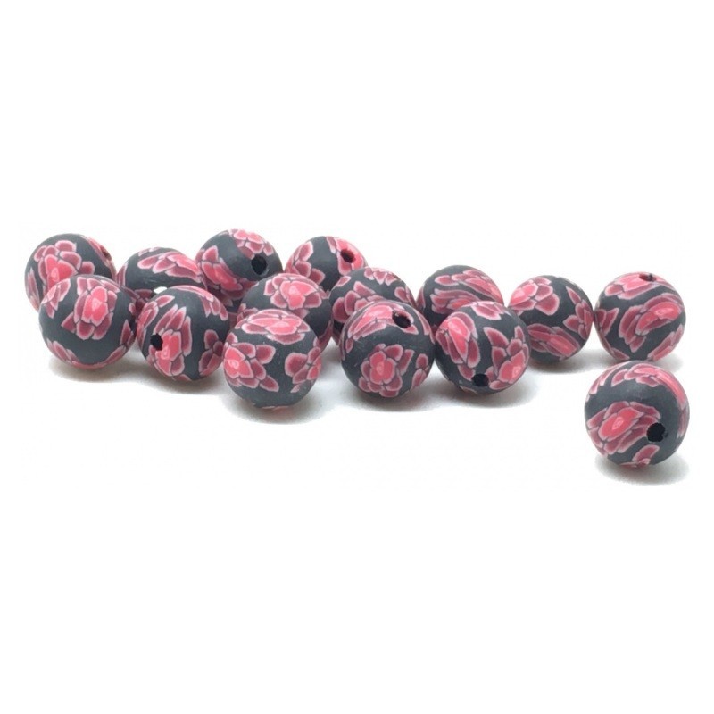 15 Perles Noires/Rouges en Pâte Polymère Fimo 8mm