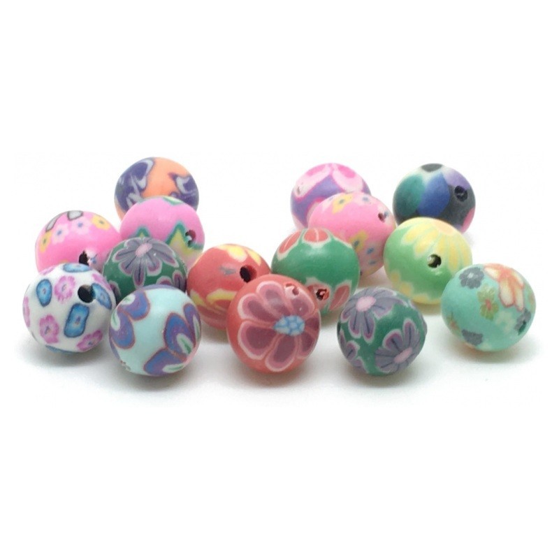 15 Perles Multicolores en Pâte Polymère Fimo 8mm