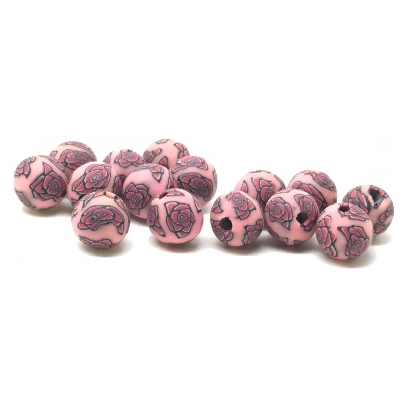 15 Perles Rose en Pâte Polymère Fimo 8mm