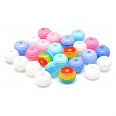 10 Perles Rondes Rayées Multicolores en Acrylique 8mm pour la Création de Bijoux Fantaisie - DIY