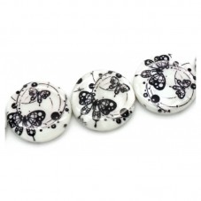 5 Perles Palet en Nacre Papillon Noir et Blanc 25mm pour la Création de Bijoux Fantaisie - DIY
